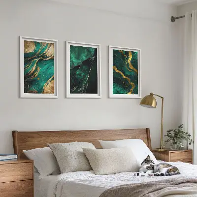 Set of 3 framed wall art pieces featuring elegant stone patterns