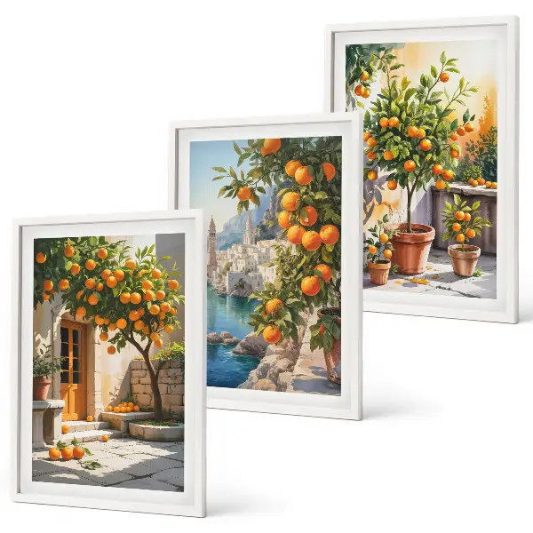 Painted citrus landscapes three-piece wall art set