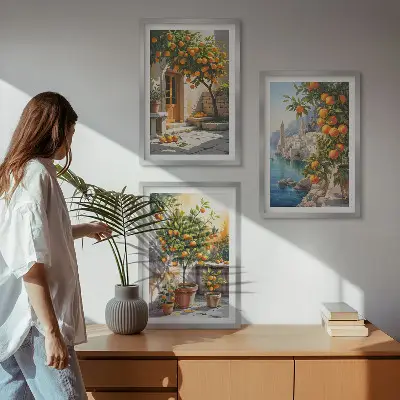 Painted citrus landscapes three-piece wall art set