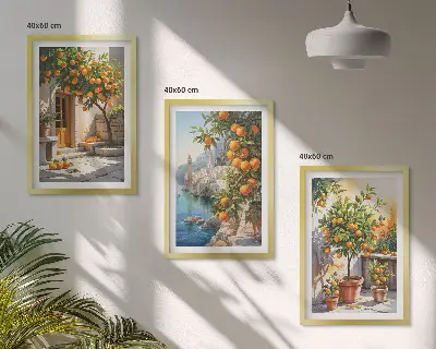 Painted citrus landscapes three-piece wall art set