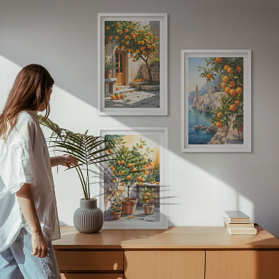 Three-piece wall art piece Painted citrus landscapes