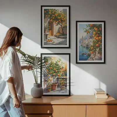 Painted citrus landscapes three-piece wall art set