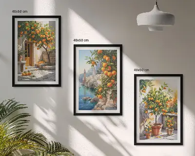 Painted citrus landscapes three-piece wall art set