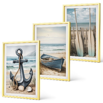 Three-piece wall art piece Anchor boat oars beach