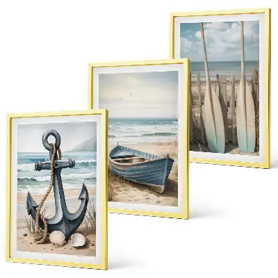 Anchor, boat, and oars beach wall art three-piece set
