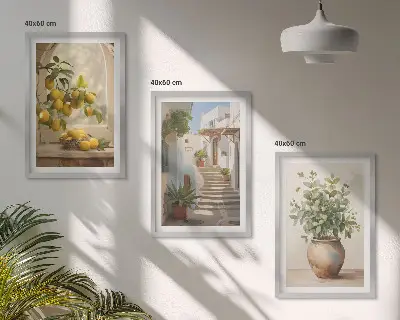 Lemons in a plant vase set of 3 framed wall art pieces