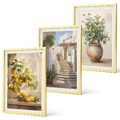 Set of 3 framed wall art pieces Lemons in a plant vase