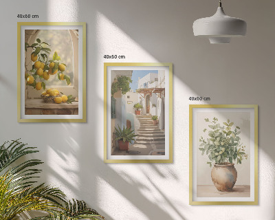 Set of 3 framed wall art pieces Lemons in a plant vase