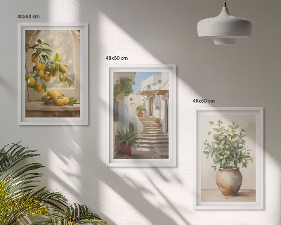 Set of 3 framed wall art pieces Lemons in a plant vase