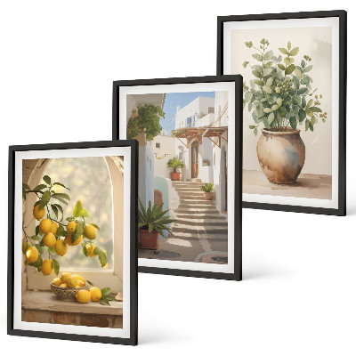Set of 3 framed wall art pieces Lemons in a plant vase