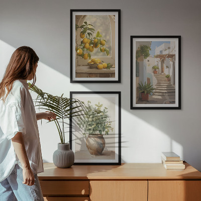 Set of 3 framed wall art pieces Lemons in a plant vase
