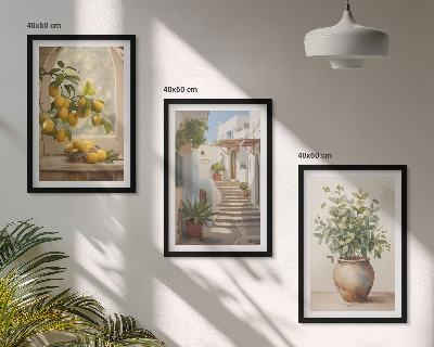 Set of 3 framed wall art pieces Lemons in a plant vase