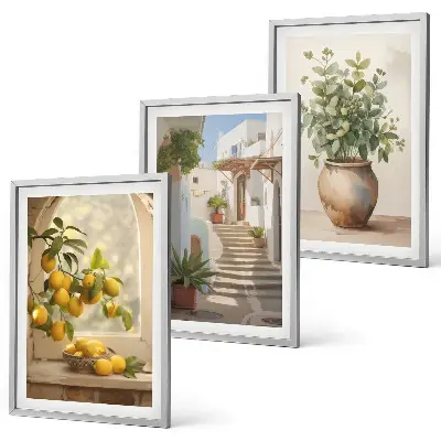 Lemons in a plant vase set of 3 framed wall art pieces
