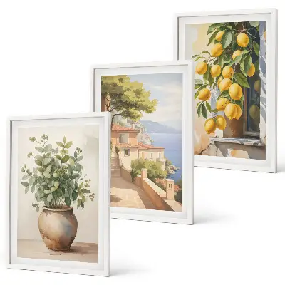 Wall art set flowers in a vase and a sea of lemons