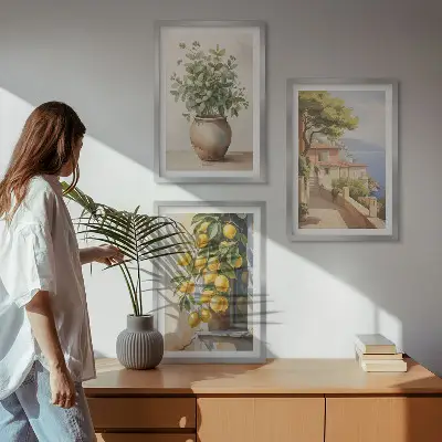 Wall art set flowers in a vase and a sea of lemons