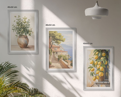 Wall art set Flowers in a vase, a sea of ​​lemons