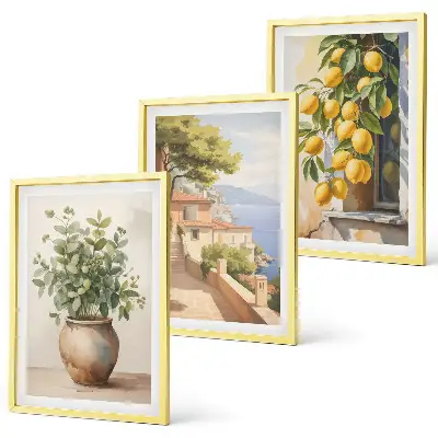 Wall art set flowers in a vase and a sea of lemons