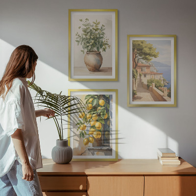 Wall art set Flowers in a vase, a sea of ​​lemons