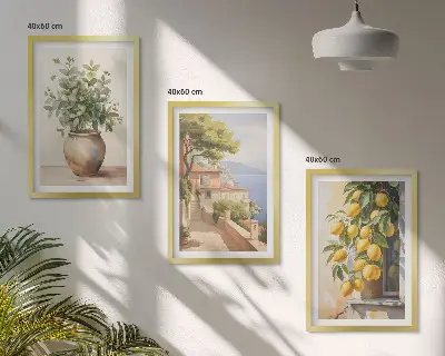 Wall art set flowers in a vase and a sea of lemons