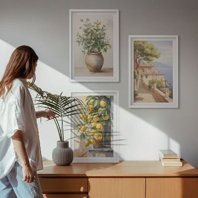 Wall art set Flowers in a vase, a sea of ​​lemons