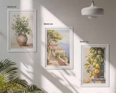 Wall art set Flowers in a vase, a sea of ​​lemons