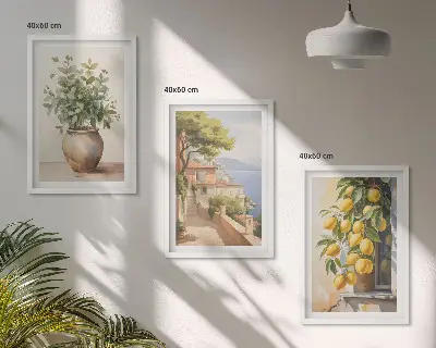 Wall art set flowers in a vase and a sea of lemons
