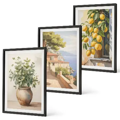 Wall art set flowers in a vase and a sea of lemons