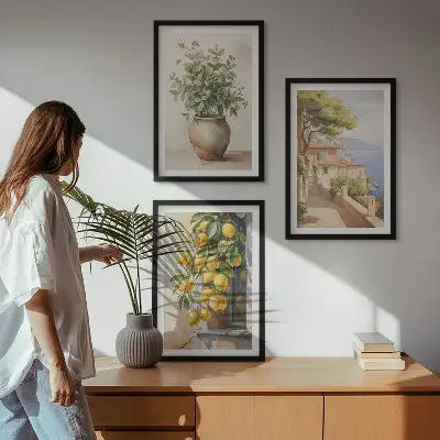 Wall art set flowers in a vase and a sea of lemons
