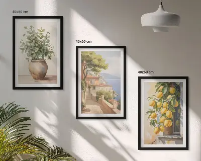 Wall art set flowers in a vase and a sea of lemons