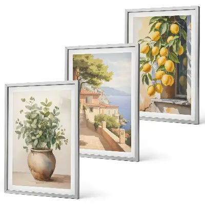 Wall art set flowers in a vase and a sea of lemons