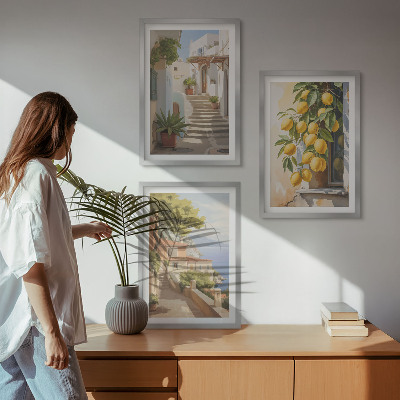 Three-piece wall art piece Lemon Streets Sea View