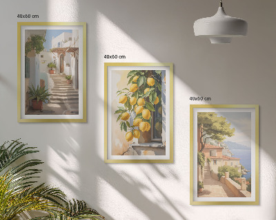 Three-piece wall art piece Lemon Streets Sea View