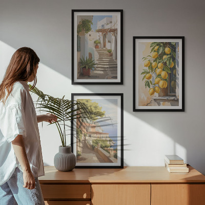Three-piece wall art piece Lemon Streets Sea View