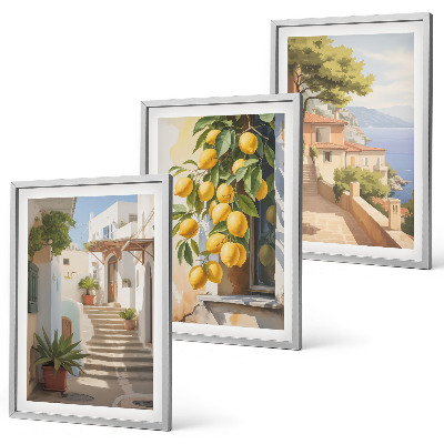 Three-piece wall art piece Lemon Streets Sea View