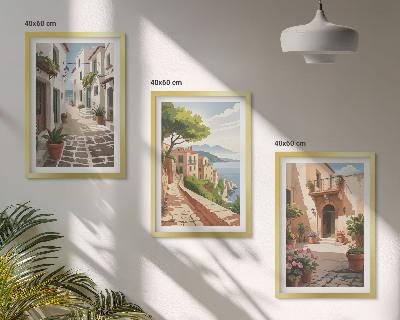 Wall art set Streets, houses, plants, pots