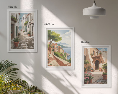 Wall art set Streets, houses, plants, pots