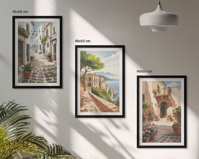 Wall art set Streets, houses, plants, pots