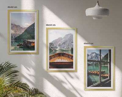 Three-piece wall art piece Mountain lake Łódź cottages