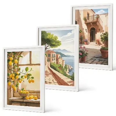 Set of 3 framed wall art pieces citrus fruits in a coastal kitchen theme