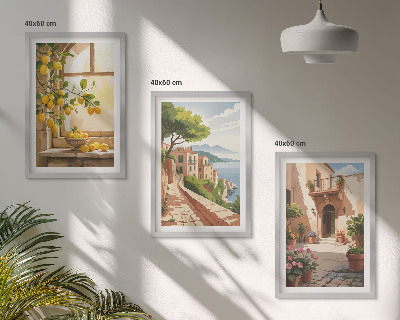 Set of 3 framed wall art pieces Citrus fruits in the kitchen sea town