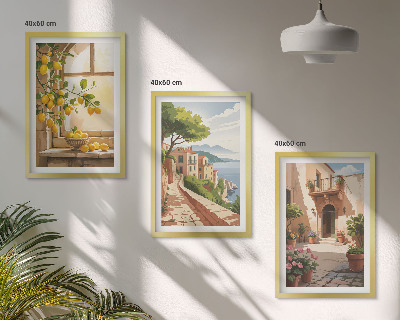 Set of 3 framed wall art pieces Citrus fruits in the kitchen sea town