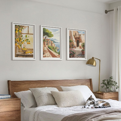 Set of 3 framed wall art pieces Citrus fruits in the kitchen sea town