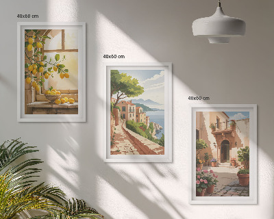 Set of 3 framed wall art pieces Citrus fruits in the kitchen sea town