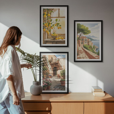 Set of 3 framed wall art pieces Citrus fruits in the kitchen sea town