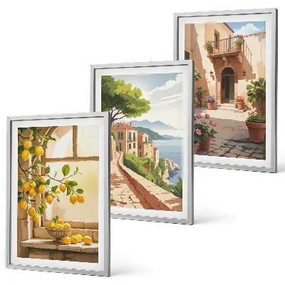 Set of 3 framed wall art pieces citrus fruits in a coastal kitchen theme