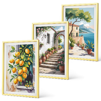 Three-piece wall art piece Lemons, flowers, sea views