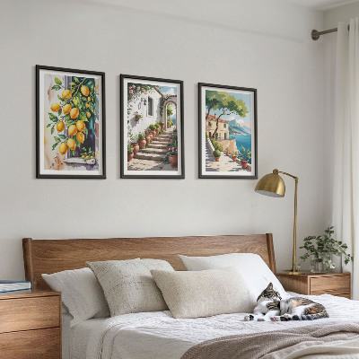 Three-piece wall art piece Lemons, flowers, sea views