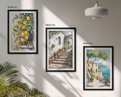 Three-piece wall art piece Lemons, flowers, sea views