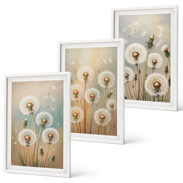 Wall art set Pastel dandelion flowers