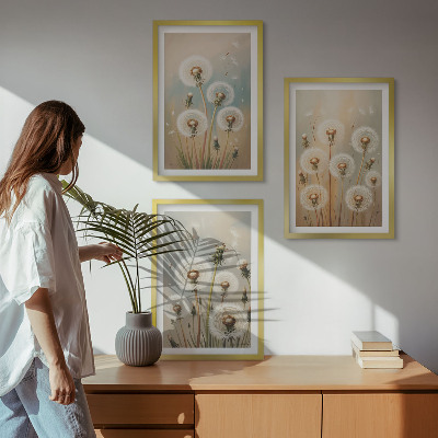 Wall art set Pastel dandelion flowers